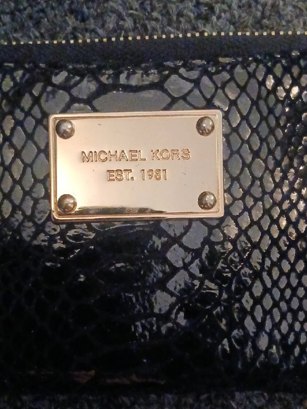 Michael Kors Black Snake-Embossed Wristlet Card Holder with Gold Plate